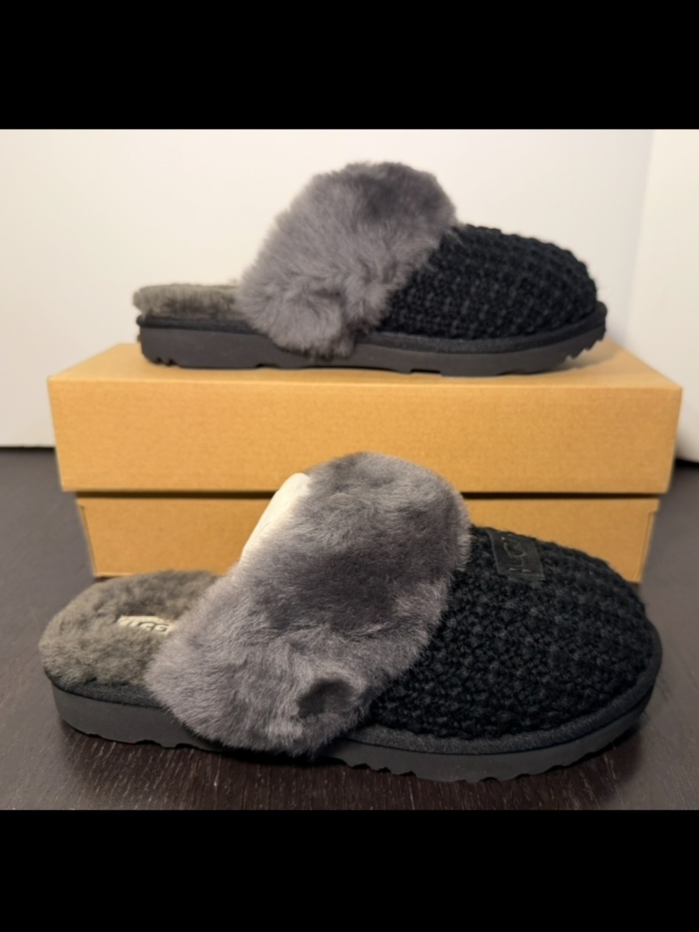 UGG Kids Cozy II Knit Slippers Black EU 37 Kids US 5/Womans 6